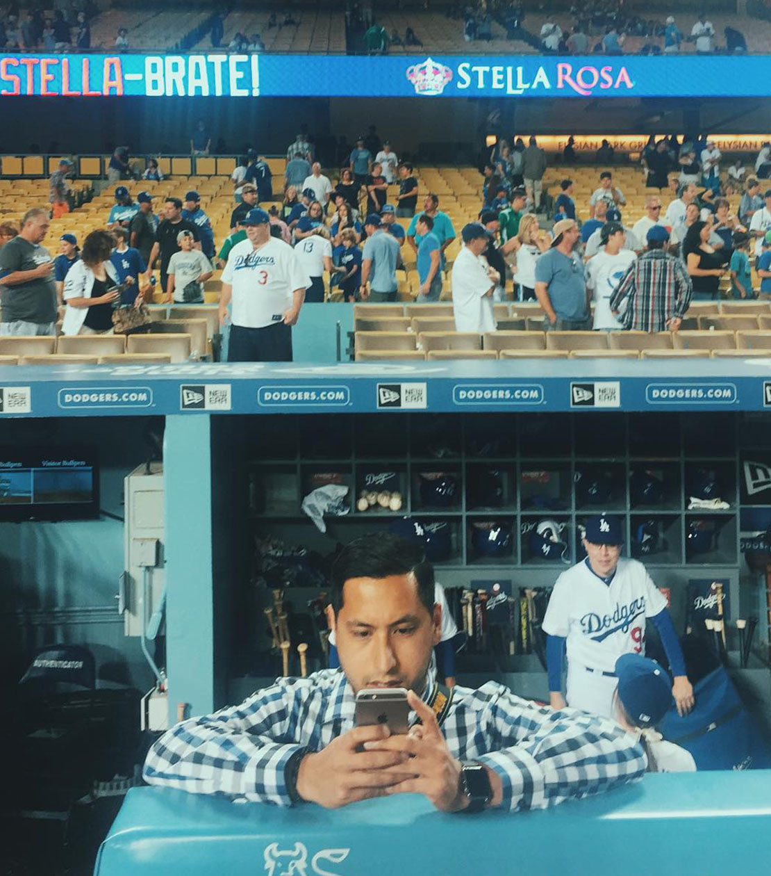 Matt working from the Dodgers' dugout in 2015